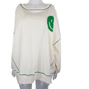 The Post Cream Green Smile Face Camden Style Oversized Sweatshirt Women's S